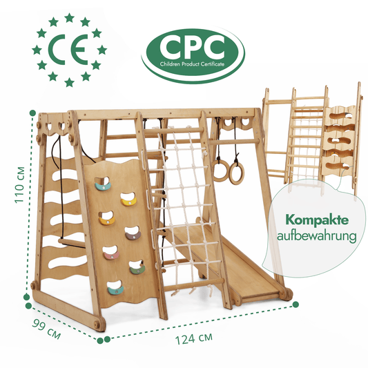 6in1 Indoor-Spielplatz aus Holz für Kinder – Schaukel, Rutsche, Seil und Treppe-1